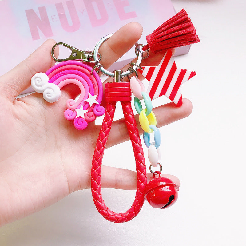 Korean Cute Girl Heart Soft Rainbow Keychain Student Schoolbag Keychain Accessories