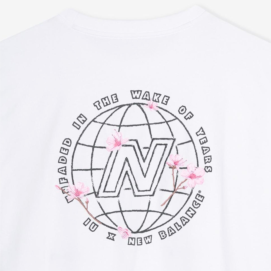 IU x New Balance Flower Gloves Graphic Short Sleeve T-shirt White(Semi Over Fit)