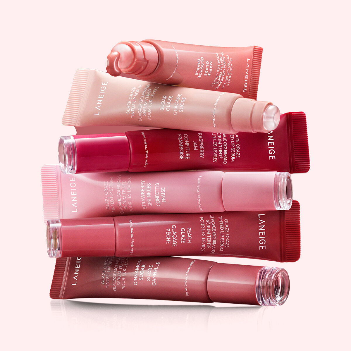 Laneige Glaze Craze Tinted Lip Serum 12g (1+1)+ Laneige Donut Lip Serum 12g*2+ Tint Holder Keyring