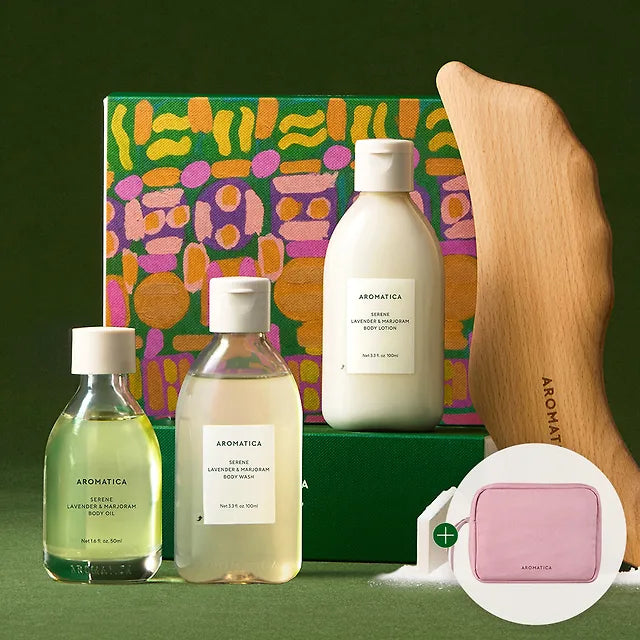 Aromatica Serene Lavender & Marjoram body care gift set+ Pouch
