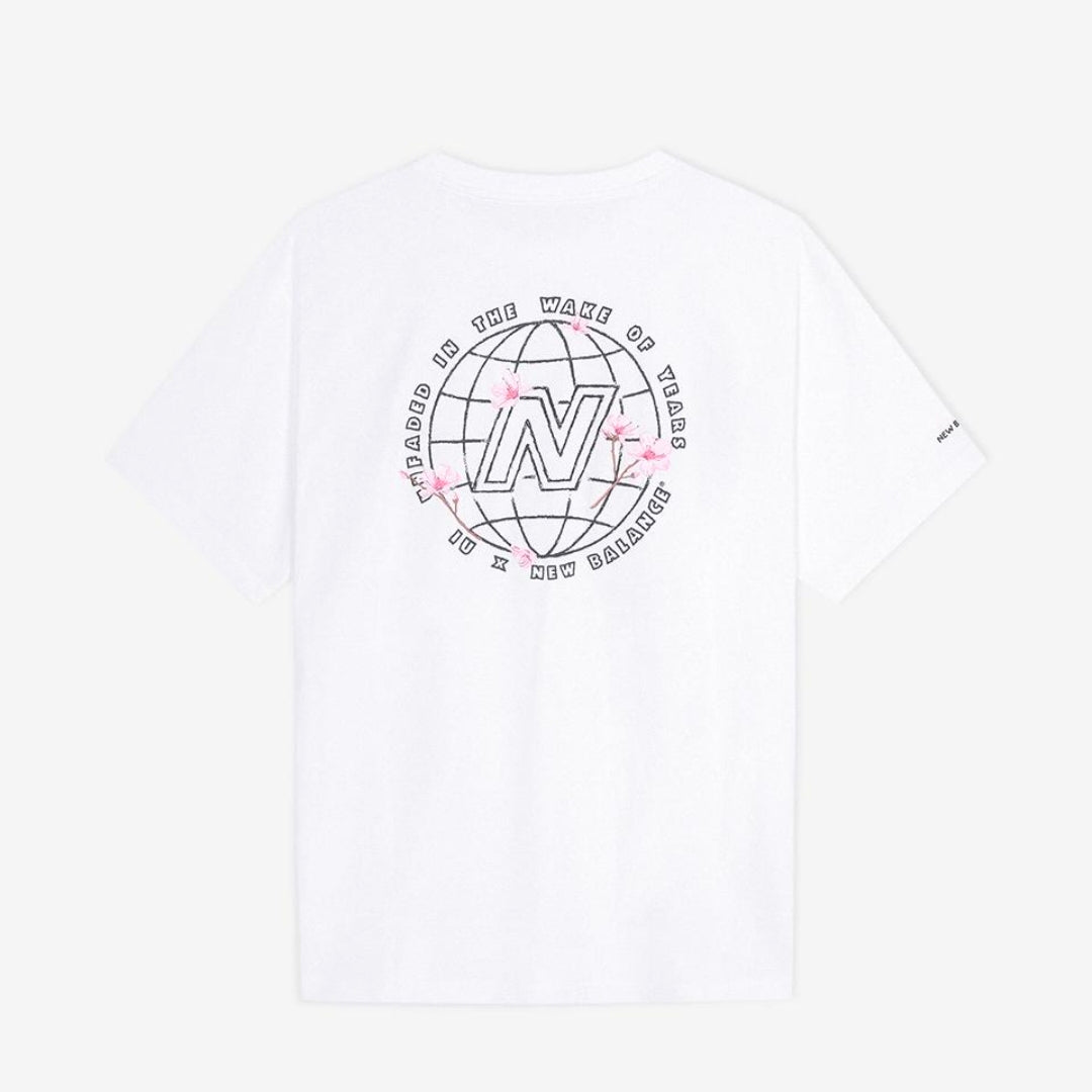 IU x New Balance Flower Gloves Graphic Short Sleeve T-shirt White(Semi Over Fit)