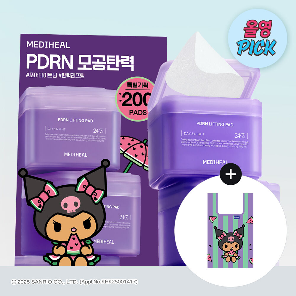 Mediheal PDRN Pore Toner Pad 100+100 Sheets Tanning Kuromi Limited Edition + Shopping Bag