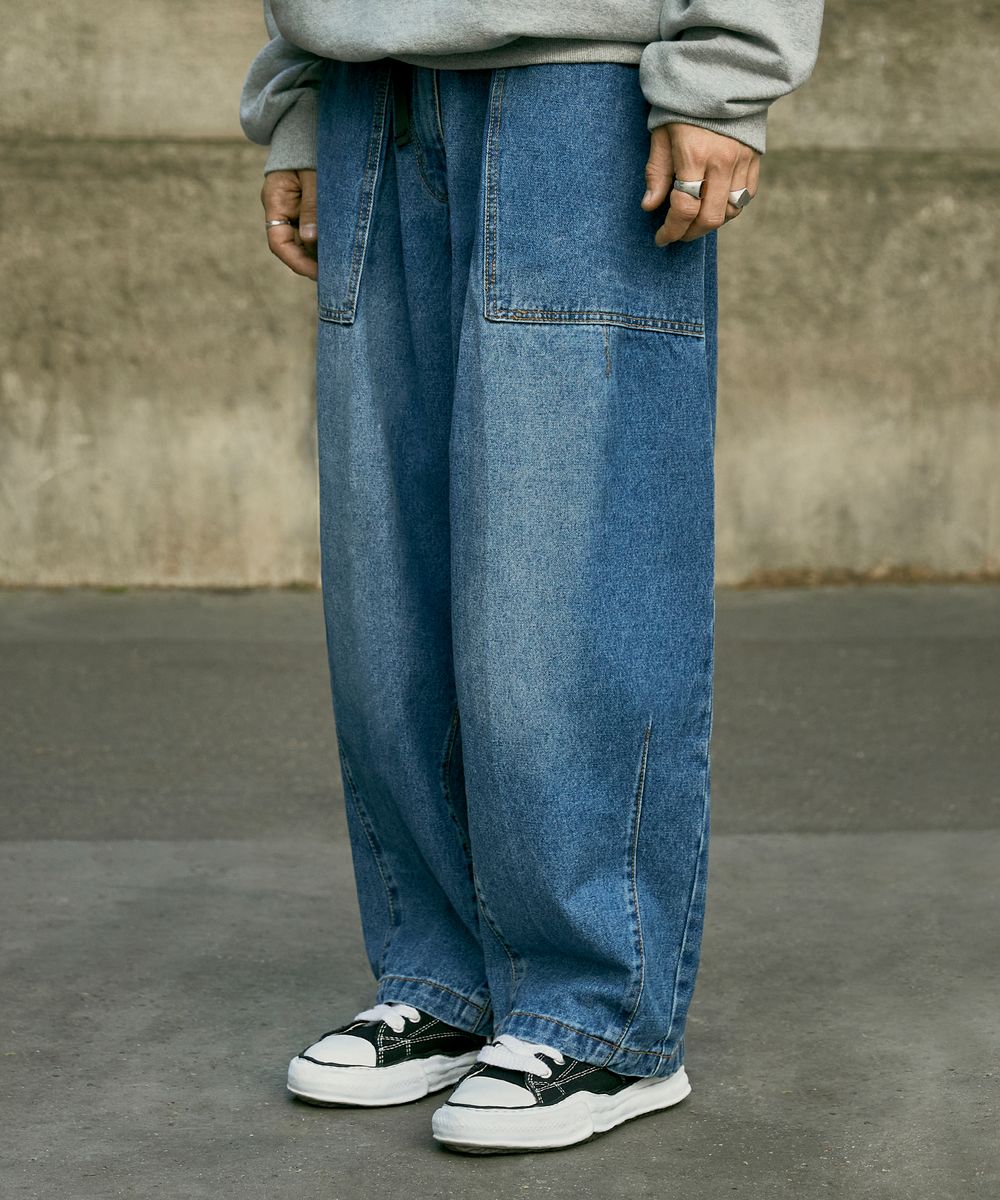 Washed Fatigue Balloon Denim Pants