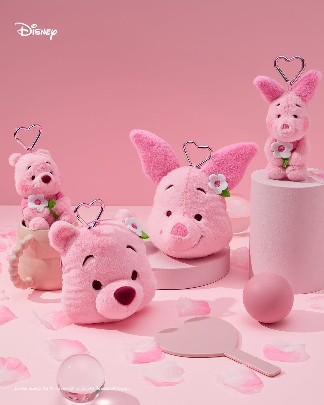 Pink Teddy Pooh & Piglet Keyring/Pouch