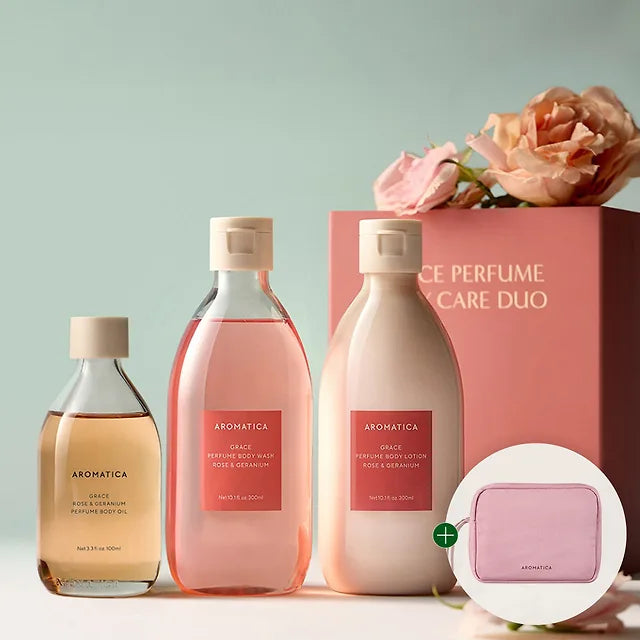 Aromatica Rose Perfume Body Wash & Body Lotion Set + Pouch (Holiday Wrapping)