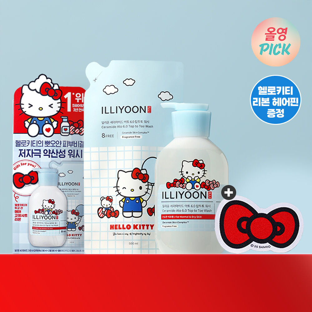Illiyoon Ceramide Ato6.0 Top-to-Toe Wash 500ml + Refill 500ml +(Hello Kitty Hair Clip)