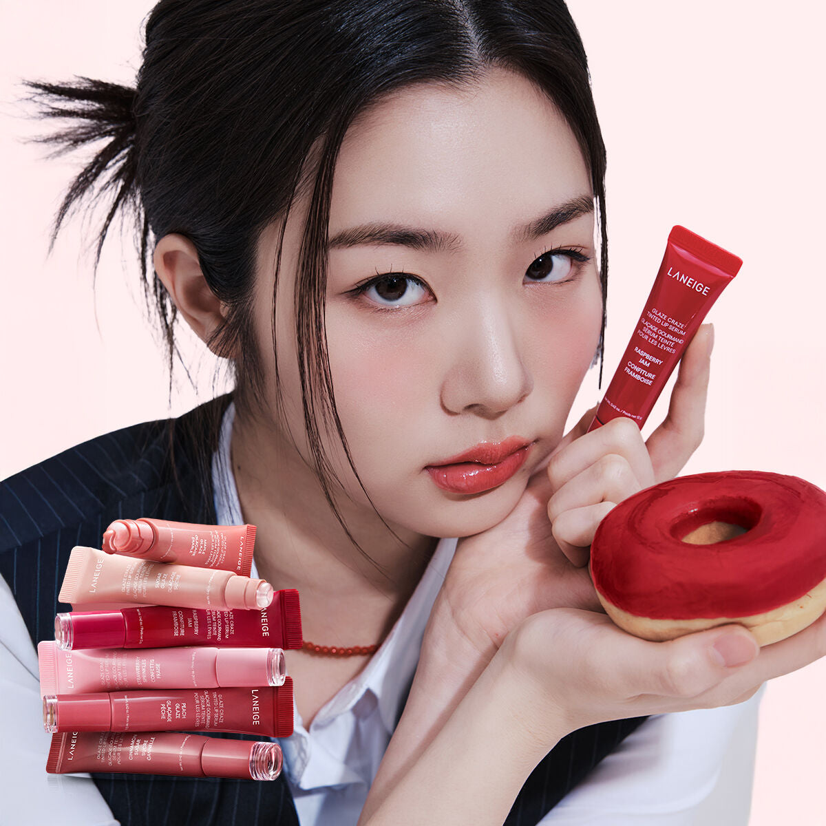 Laneige Glaze Craze Tinted Lip Serum 12g (1+1)+ Laneige Donut Lip Serum 12g*2+ Tint Holder Keyring