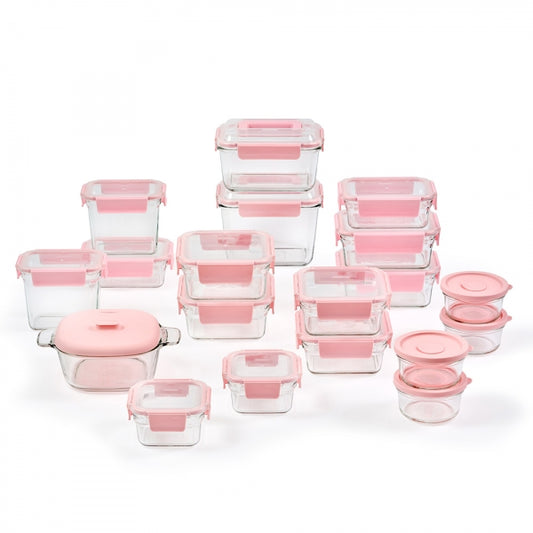 Glasslock Pure Candy Pink & Range Cook 23-piece set + Free Cleaning Brush
