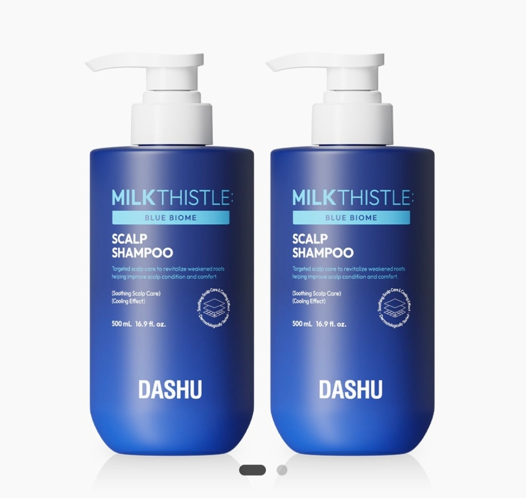 DASHU Daily Milk Thistle Blue Biome Scalp Shampoo 500ml (+Pikachu Shampoo Brush)