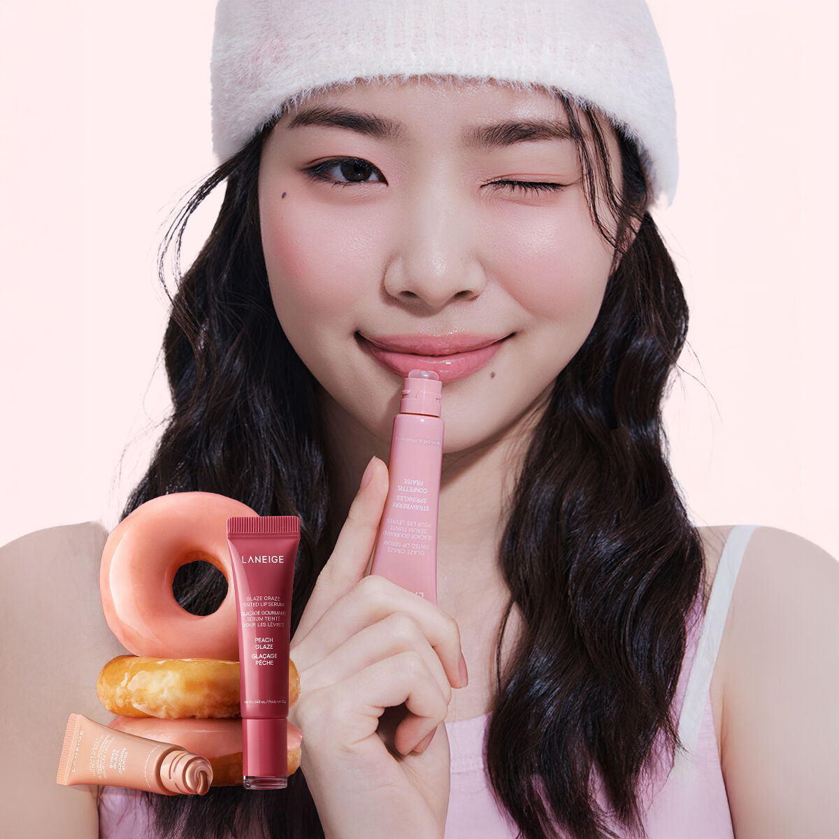 Laneige Glaze Craze Tinted Lip Serum 12g (1+1)+ Laneige Donut Lip Serum 12g*2+ Tint Holder Keyring