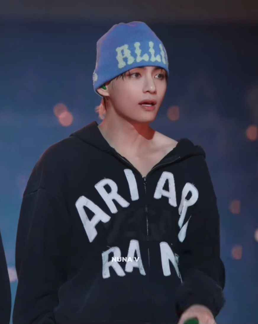 Worn by BTS V] Pom-Pom Logo Jacquard Beanie (Blue) | Kgifts.shop