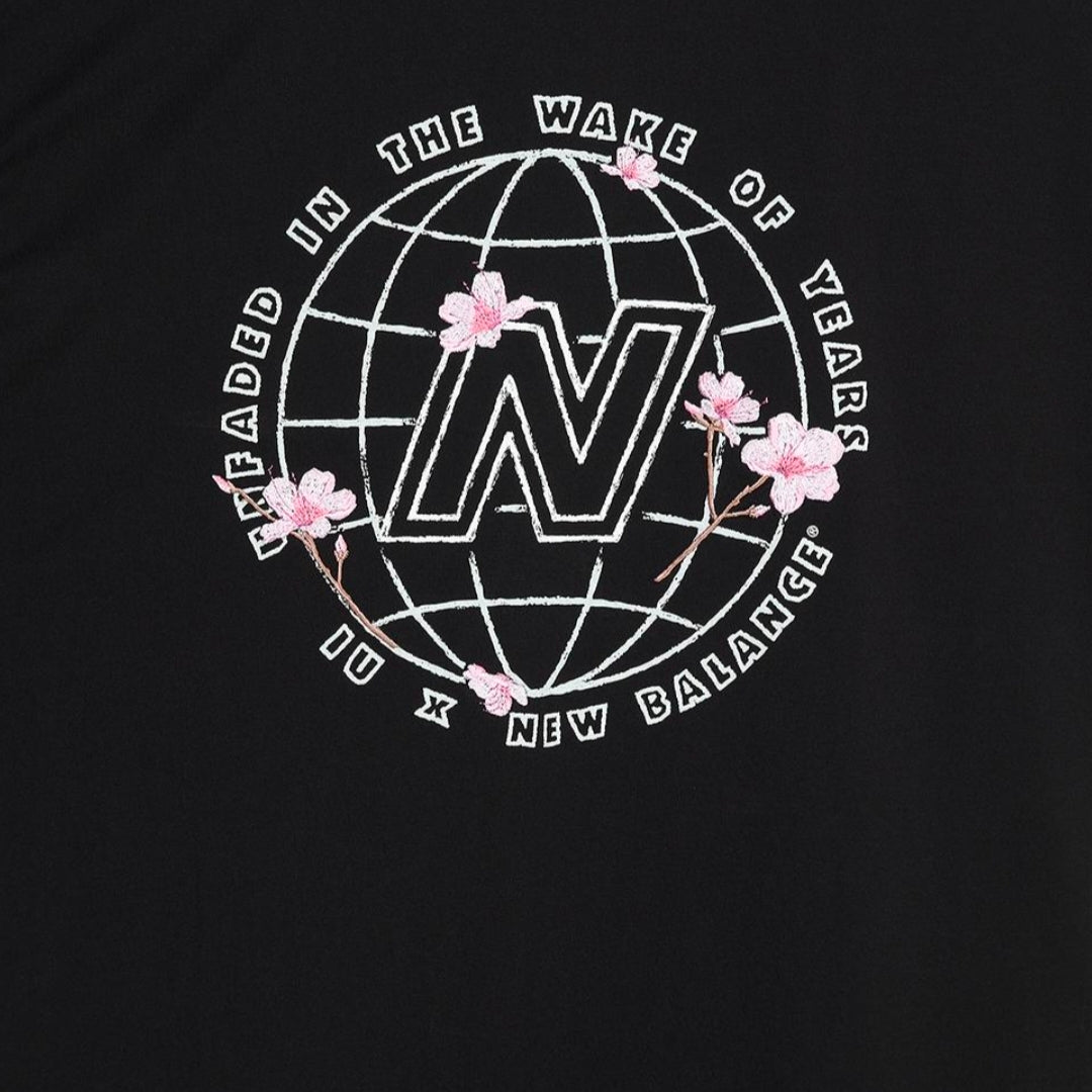IU x New Balance Flower Gloves Graphic Short Sleeve T-shirt Black (Semi Over Fit)
