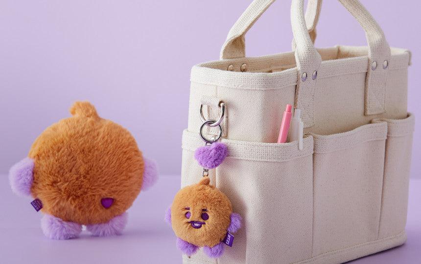 Line Friends BT21 Baby Flat Fur Purple Heart Edition Face Bag Charm Doll - Kgift.shop
