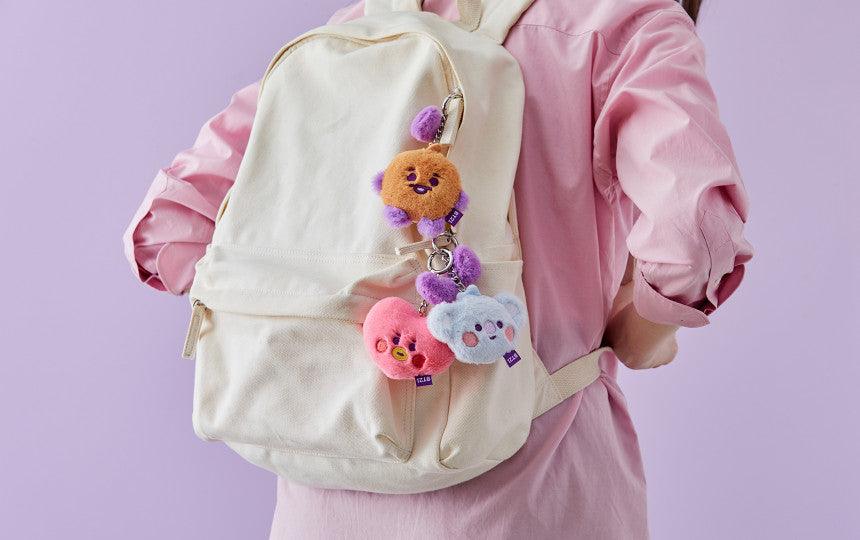 Line Friends BT21 Baby Flat Fur Purple Heart Edition Face Bag Charm Doll - Kgift.shop