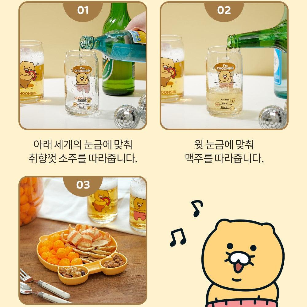 Kakao Friends Chunsik Canned beer glasses 2P + Snack dish 1P Gift Set - Kgift.shop