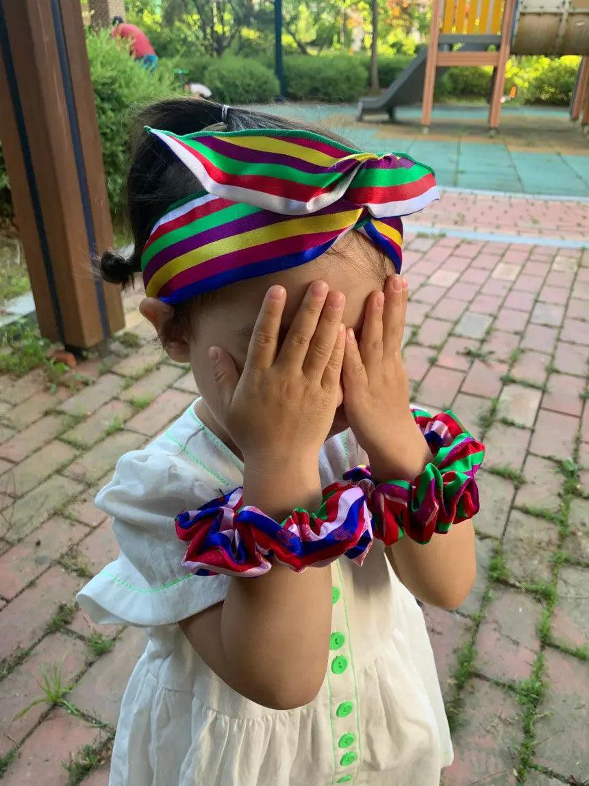 Handmade Traditional Hanbok Fabric Vivid Multicolored stripes Wire Hairband Shop Aparte