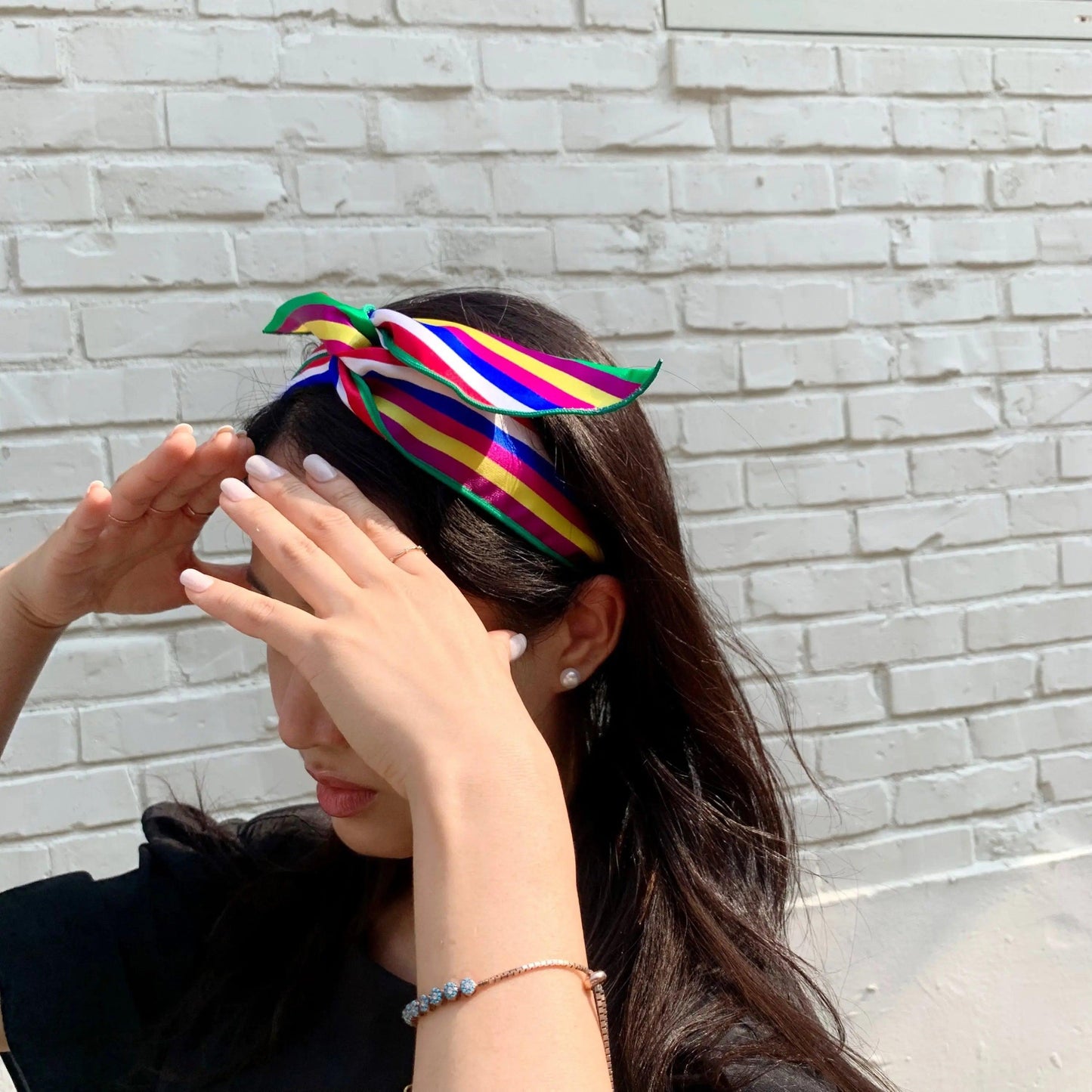 Handmade Traditional Hanbok Fabric Vivid Multicolored stripes Wire Hairband Shop Aparte