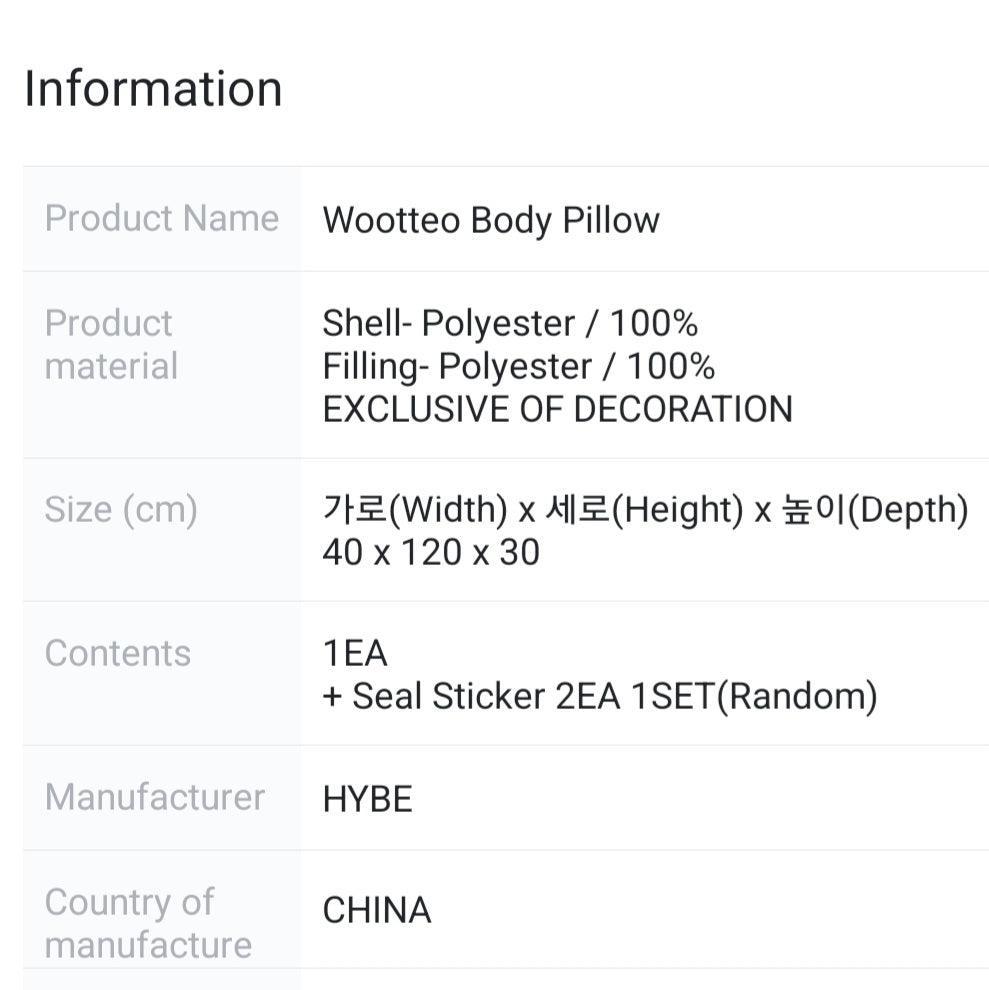 Wootteo Body Pillow Big Hit