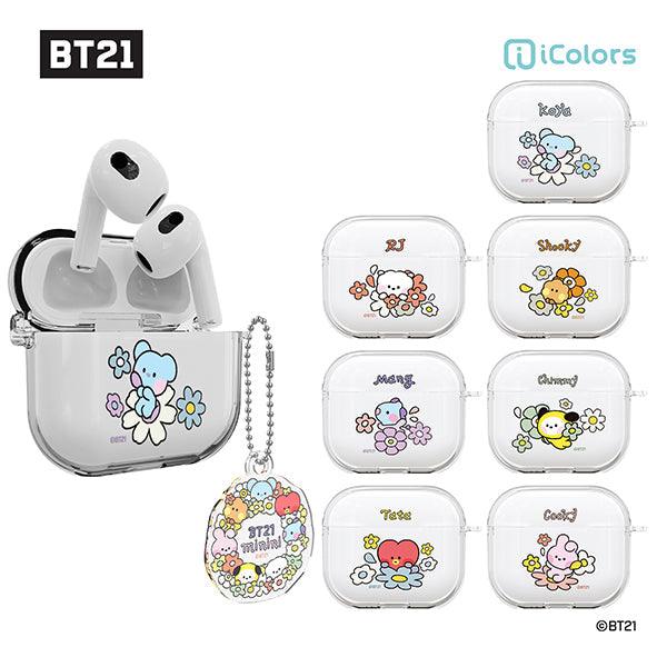 BT21 Minini Happy Flower Airpods 3 Key Ring Set Transparent Slim Case - Kgift.shop