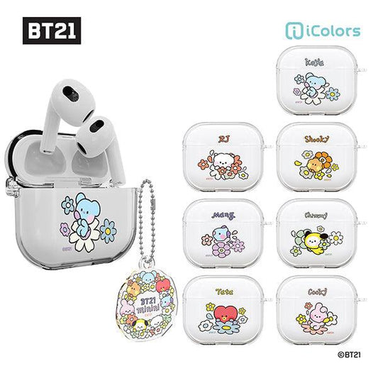 BT21 Minini Happy Flower Airpods 3 Key Ring Set Transparent Slim Case - Kgift.shop