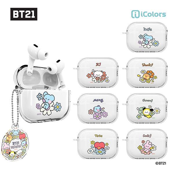 BT21 Minini Happy Flower AirPods Pro 2 Key Ring Set Transparent Slim Case - Kgift.shop