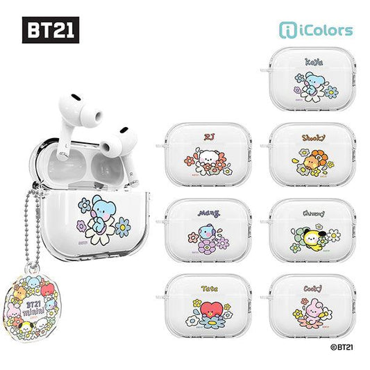 BT21 Minini Happy Flower AirPods Pro 2 Key Ring Set Transparent Slim Case - Kgift.shop