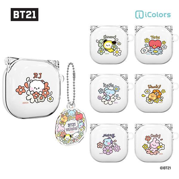 BT21 Minini Happy Flower Galaxy Buds 2 Pro Buds 2 Buds Pro Buds Live Compatible Key ring Set Transparent Slim Case - Kgift.shop