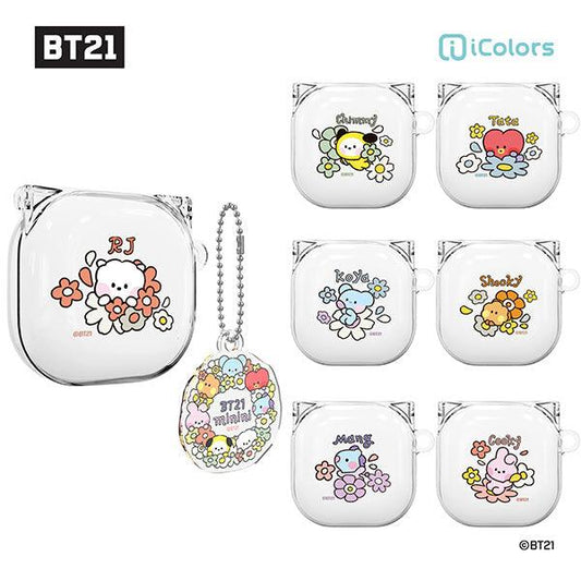BT21 Minini Happy Flower Galaxy Buds 2 Pro Buds 2 Buds Pro Buds Live Compatible Key ring Set Transparent Slim Case - Kgift.shop