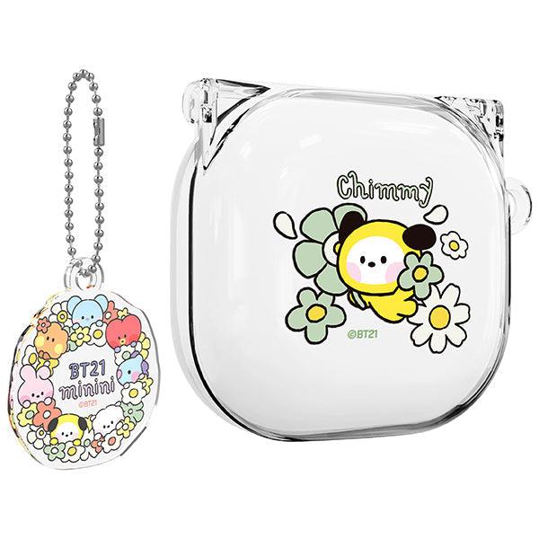 BT21 Minini Happy Flower Galaxy Buds 2 Pro Buds 2 Buds Pro Buds Live Compatible Key ring Set Transparent Slim Case - Kgift.shop