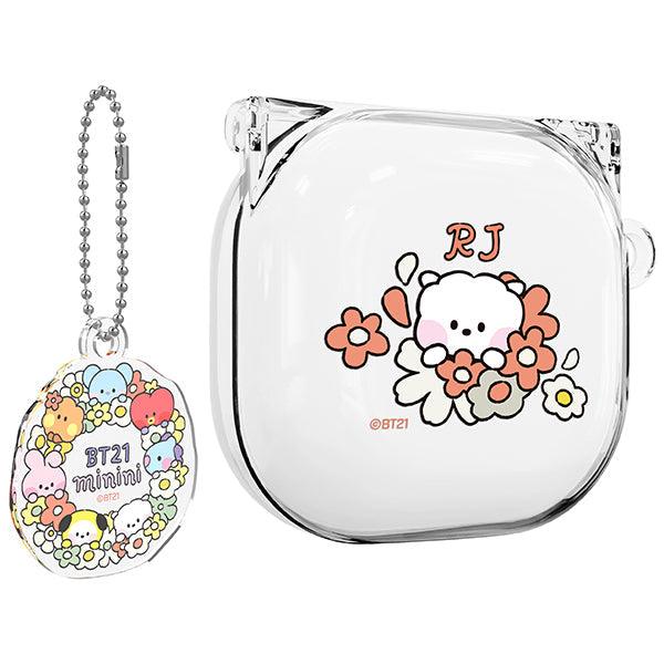 BT21 Minini Happy Flower Galaxy Buds 2 Pro Buds 2 Buds Pro Buds Live Compatible Key ring Set Transparent Slim Case - Kgift.shop