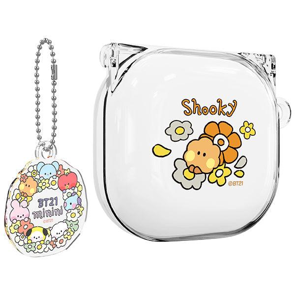 BT21 Minini Happy Flower Galaxy Buds 2 Pro Buds 2 Buds Pro Buds Live Compatible Key ring Set Transparent Slim Case - Kgift.shop