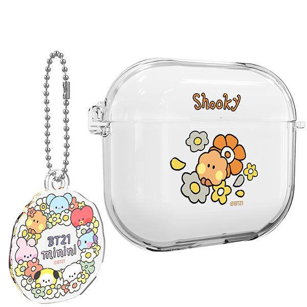 BT21 Minini Happy Flower Airpods 3 Key Ring Set Transparent Slim Case - Kgift.shop