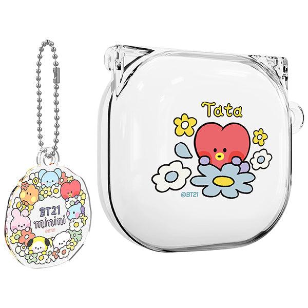 BT21 Minini Happy Flower Galaxy Buds 2 Pro Buds 2 Buds Pro Buds Live Compatible Key ring Set Transparent Slim Case - Kgift.shop