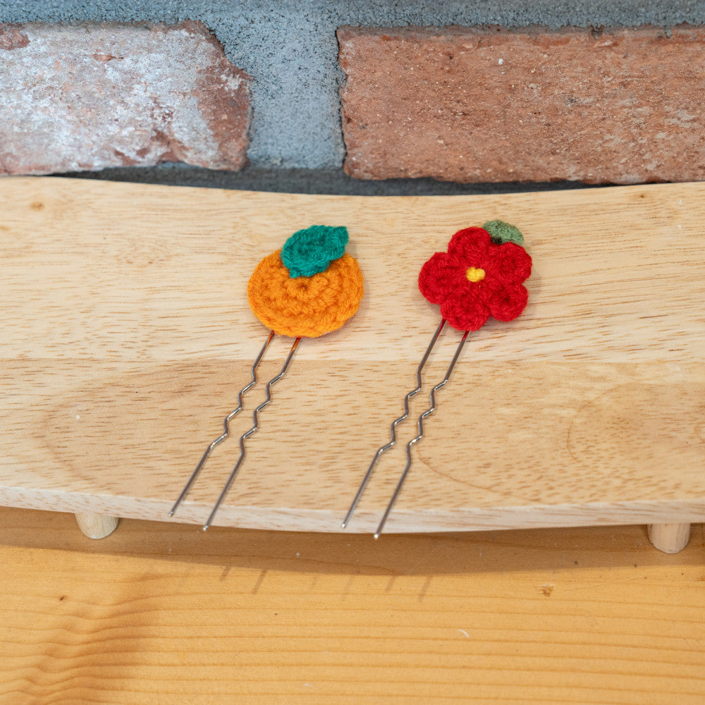 Tangerine Camellia Knit Hair Pin