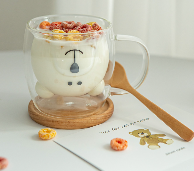 [Gift set] Home cafe gift” Bellu bear set (2 heat-resistant mugs + 2 wood saucers + 2 wood spoons + postcard + gift packaging)