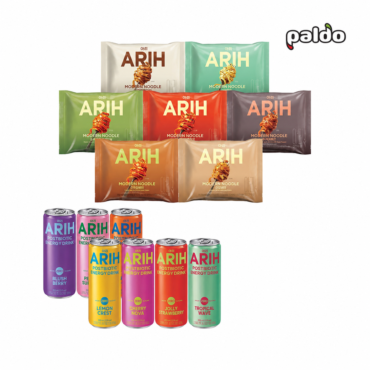 [ARIH x BTS Collab] Noodles Bags (1 bag each) + ARIH Postbiotic Energy Drink (1 can each) Set