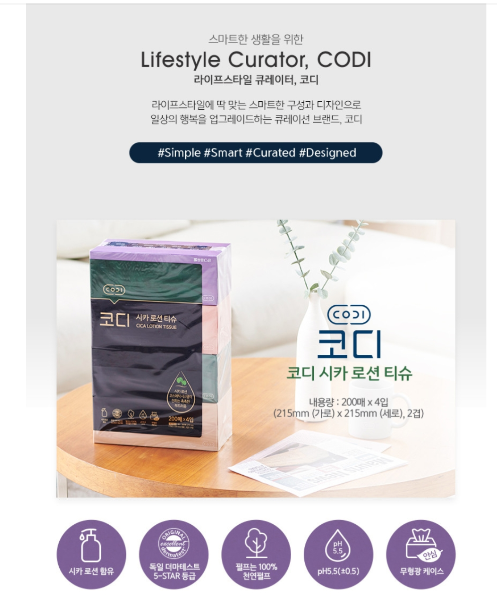 [Cody] Cica Lotion Soft Beauty Tissue 200 sheets x 4 packsNaver arrival guarantee