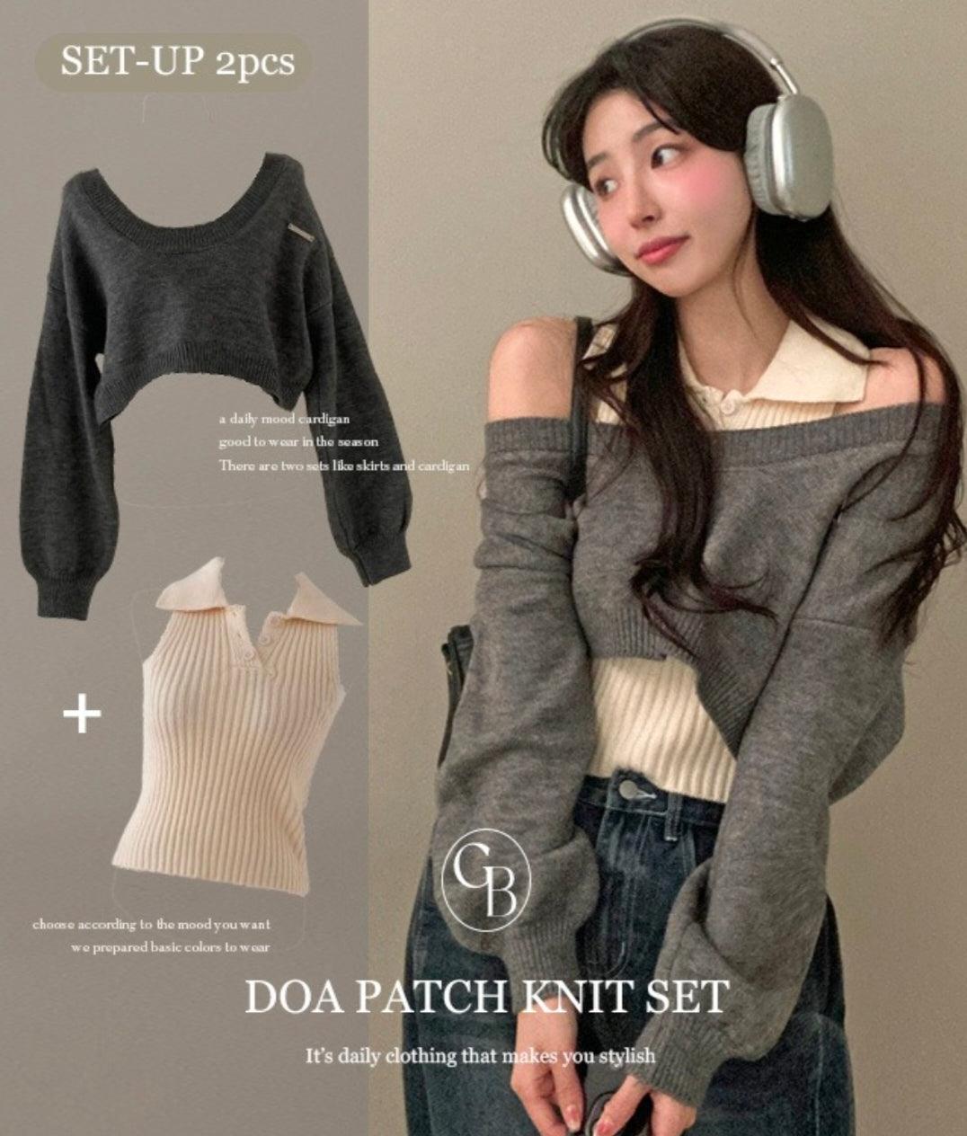 Doa Patch Collar + Crop Kint Two Piece Set