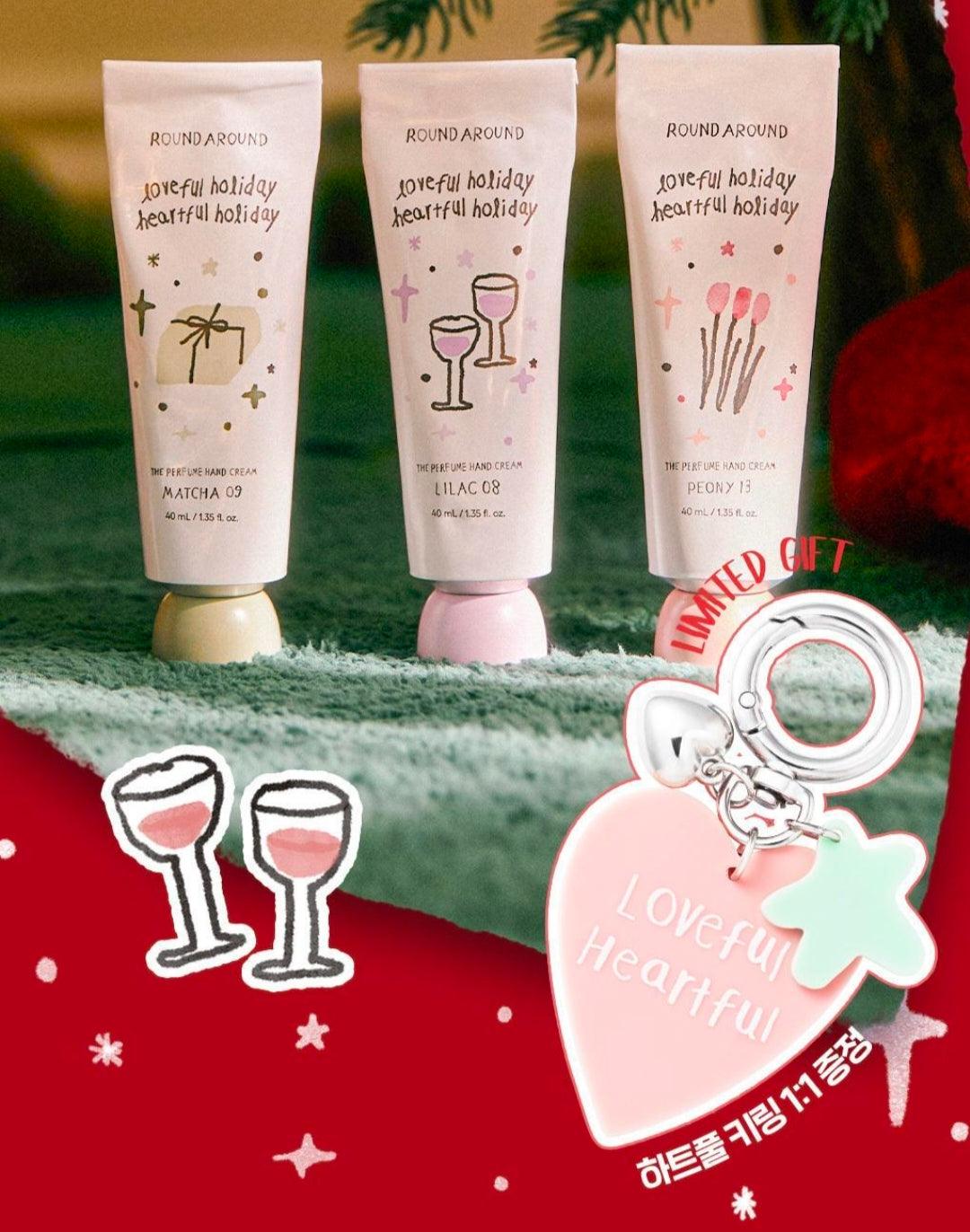 Round Around The Perfume Hand Cream Loveful Holiday Set of 3 (+ Loveful Keyring Gift)