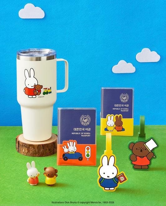 Miffy tumbler, two passport cover designs and two luggage tag designs