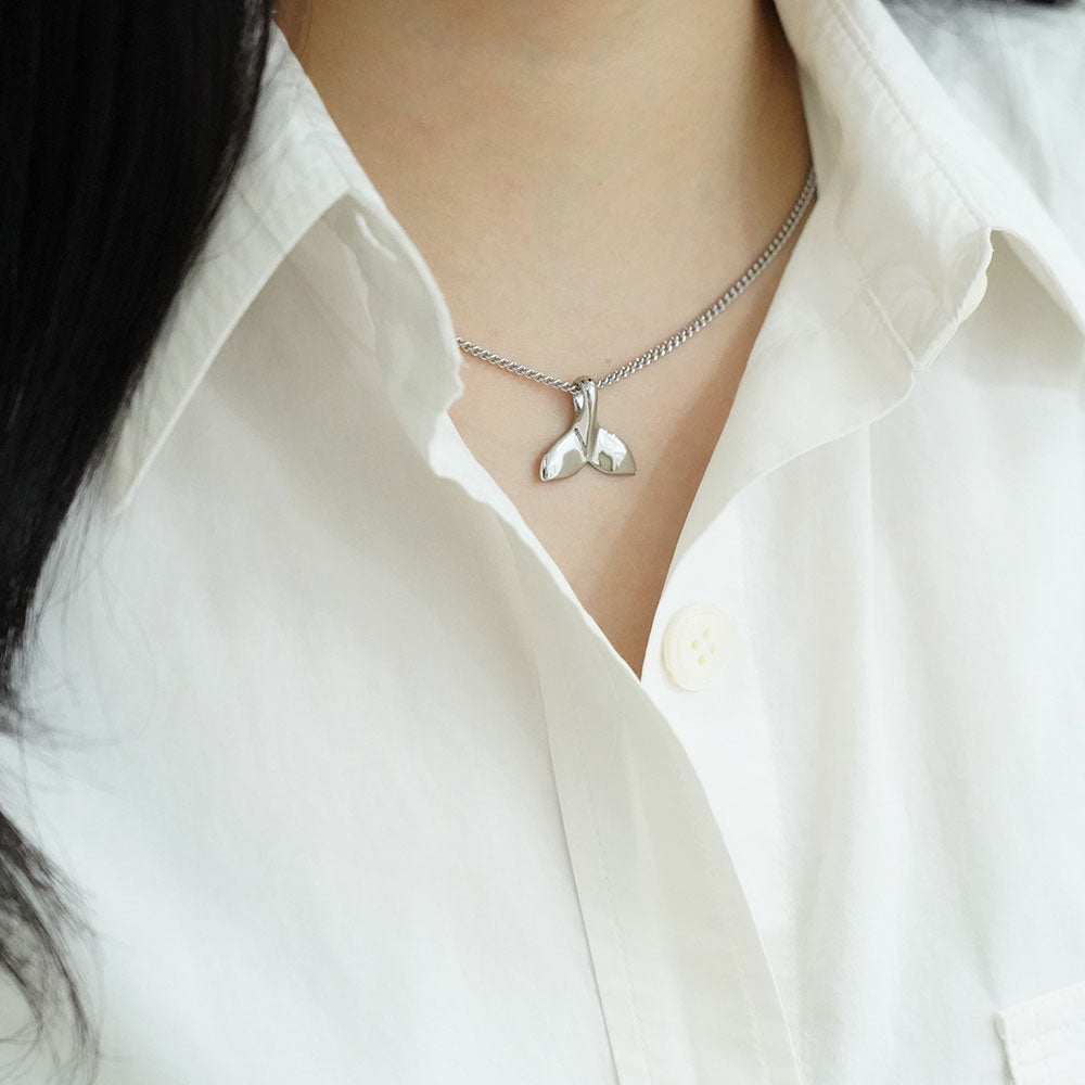 Jhope Pick Silver Dolphin Tail Pendant Men Women Necklace