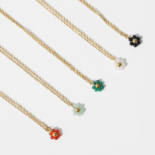 [Taehyung Pick] Flower Natural gemstone surgical steel chain V-necklace