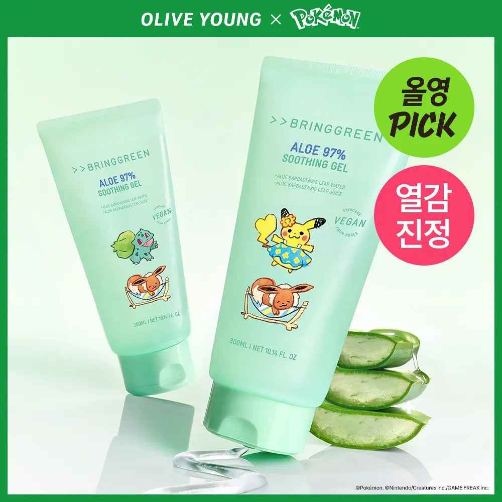 [Pokemon Edition/Cooling Soothing] Bring Green Aloe 97% Soothing Gel 300ml + 300ml