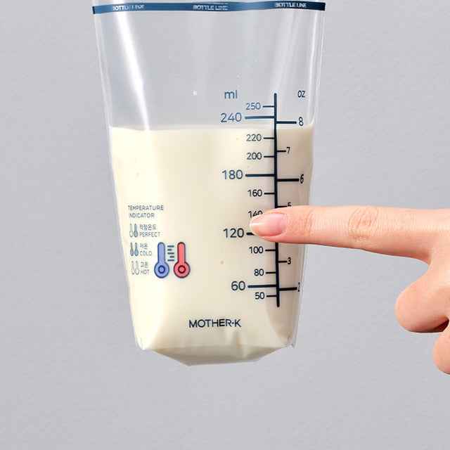 MOTHER-K disposable bottle liner with temperature and volume indicator