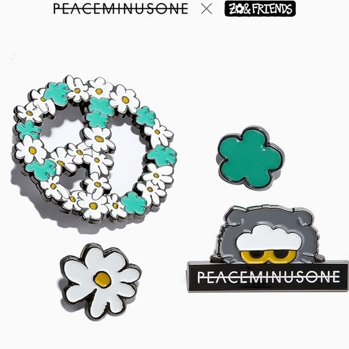 PEACEMINUSONE x ZO&FRIENDS Metal Badge Set product image on white background