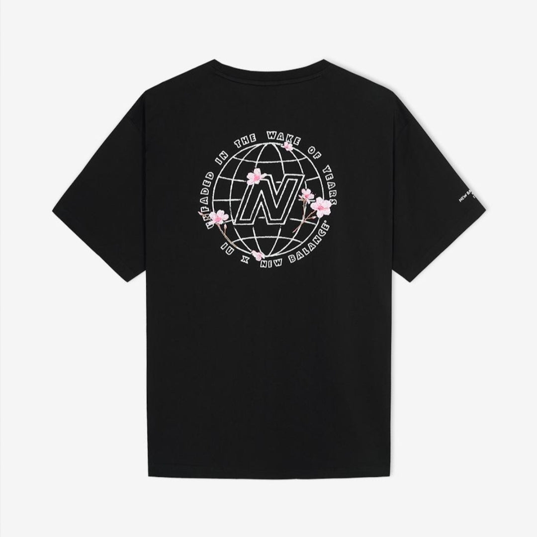 IU x New Balance Flower Gloves Graphic Short Sleeve T-shirt Black (Semi Over Fit)