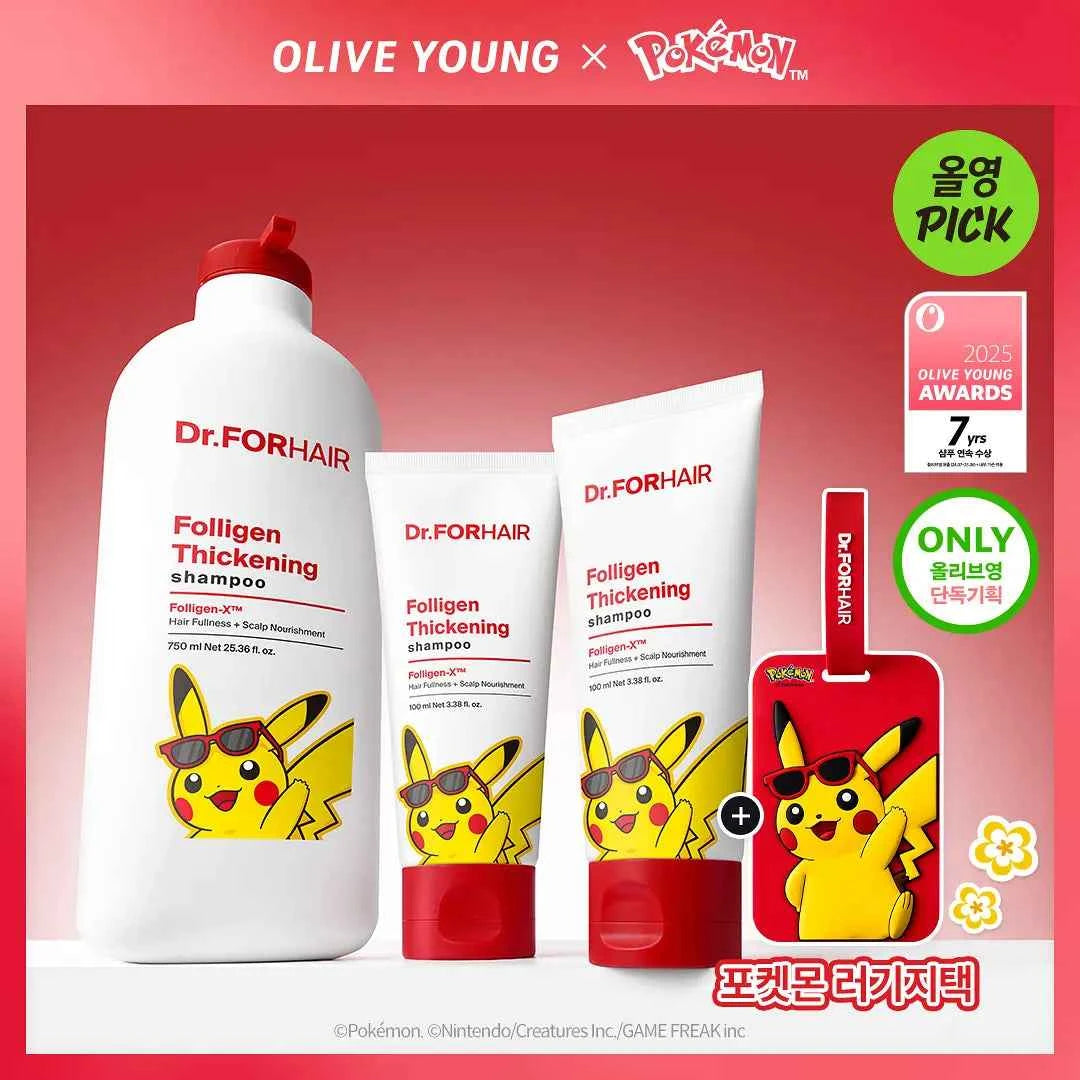 [Pokemon Edition] Dr. For Hair Polygen Seeking Shampoo 750ml Special (+100ml*2ea) + Pikachu Luggage Tag