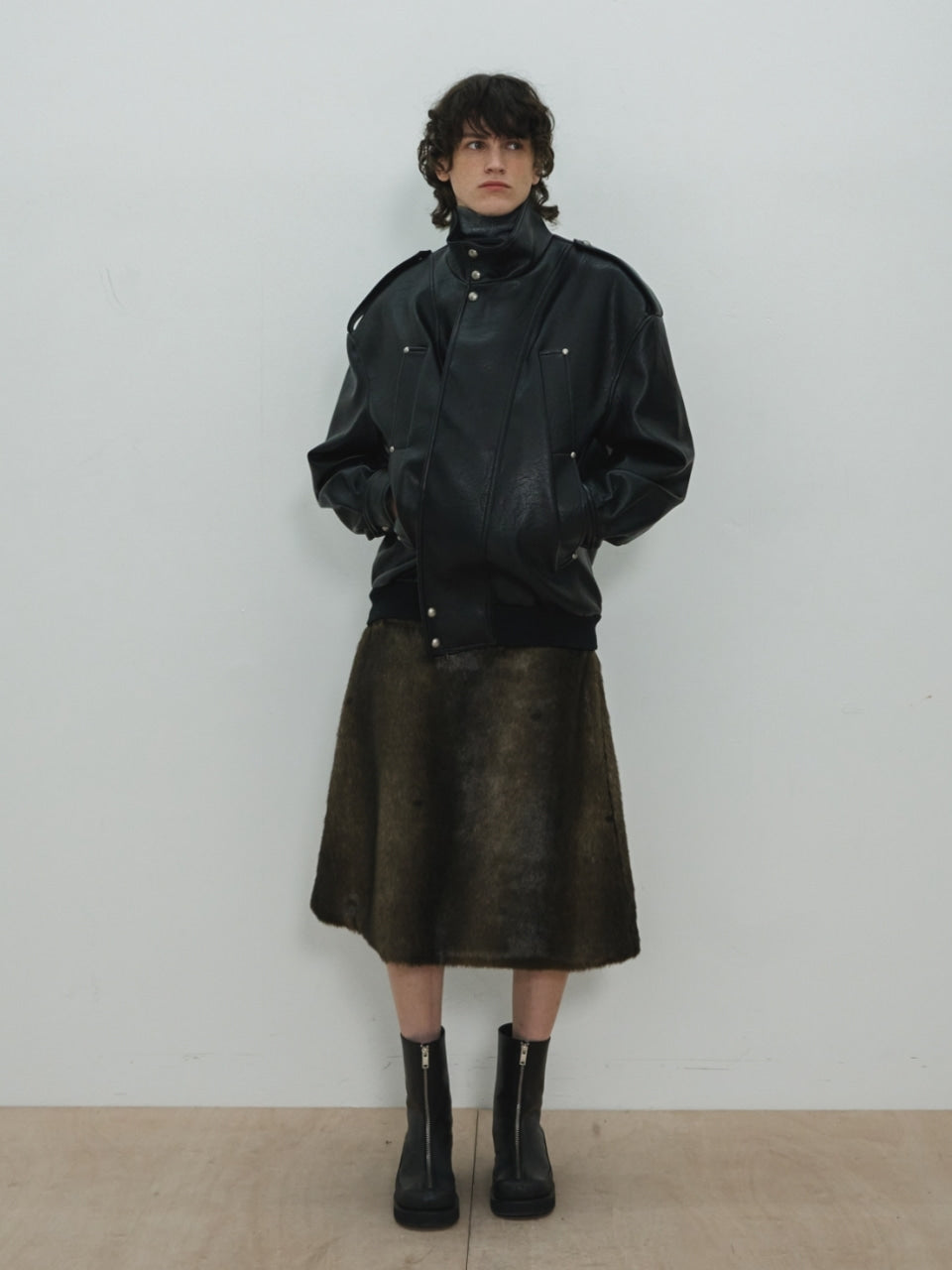 UNISEX, 4 Pocket Oversized Leather Blouson / Black