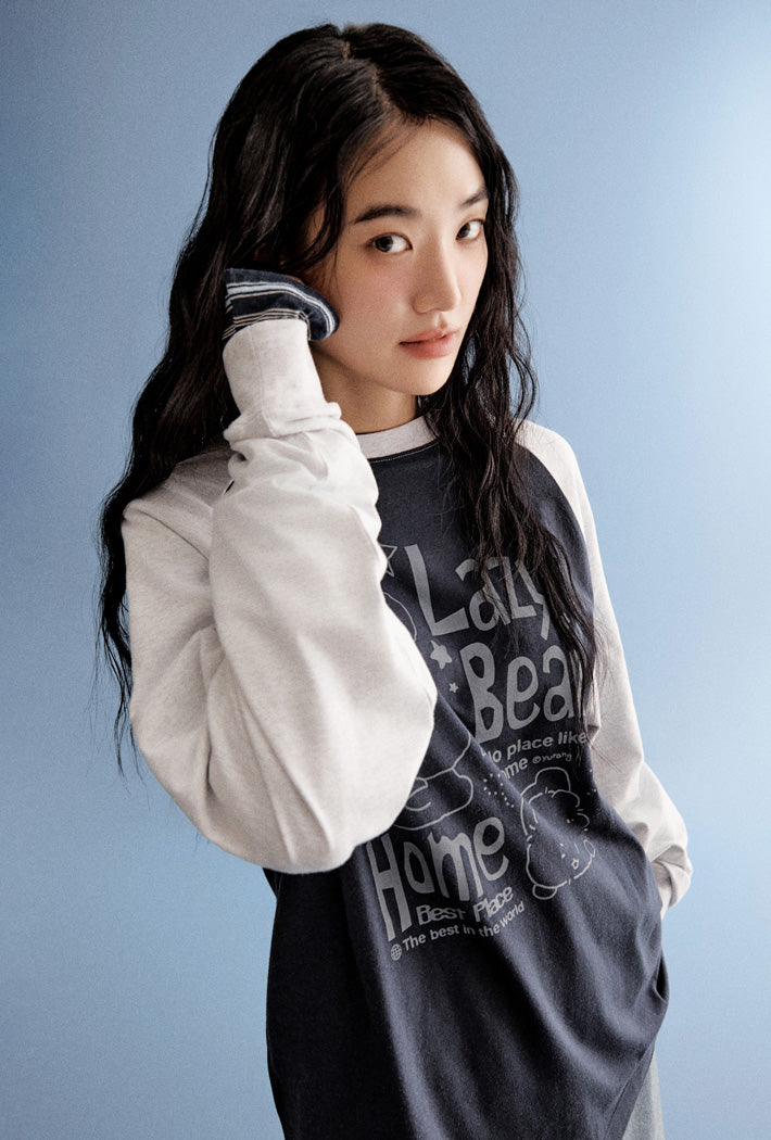 ( Mangled Bear x SPAO )  Long-sleeved T-shirt ( NAVY )