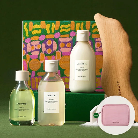 Aromatica Serene Lavender & Marjoram body care gift set+ Pouch